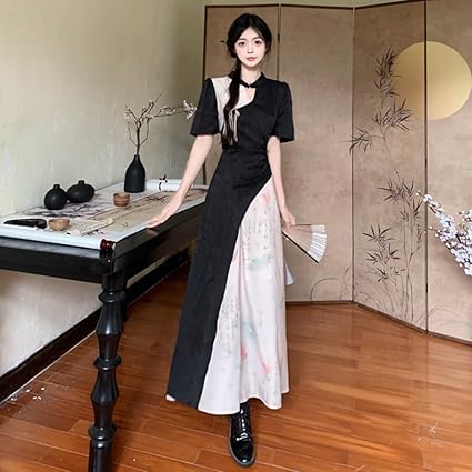 ロングワンピース 半袖 オープンカラー S/XL Amazon.co.jp: [WANSHIX] ロングワンピース チャイナ